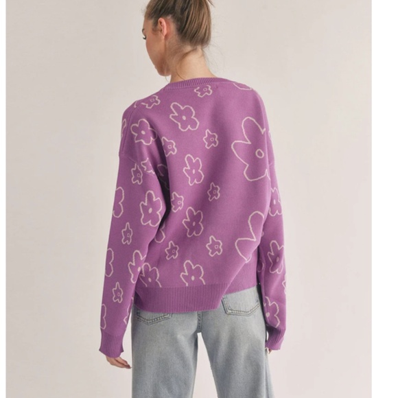 "The Constance" Purple Flower Print Sweater - Picture 2 of 3